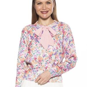 Alexia Admor Calix Floral Cardigan Size XL multicolor front bow long sleeve chic